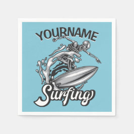 Servilleta De Papel NOMBRE Personalizado Surfista Big Wave Skeleton Su