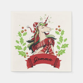 Servilleta De Papel Nombre personalizado Unicorn Navidades