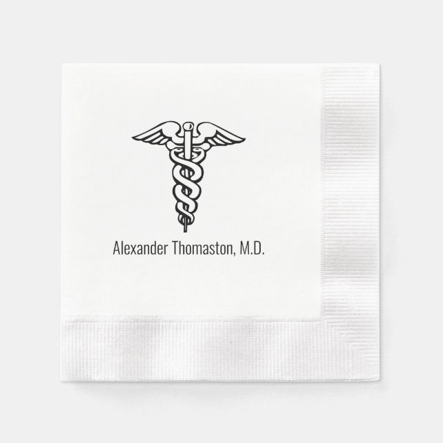 Servilleta De Papel Nombre profesional de médico caduceo (Anverso)