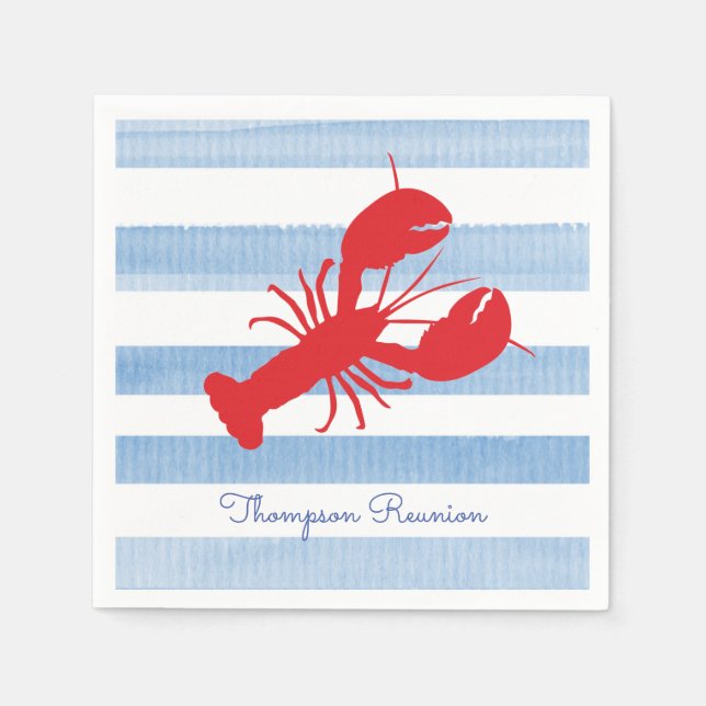 Servilleta De Papel NOMBRE rojo del obster Reunion Strips Blue White P (Anverso)