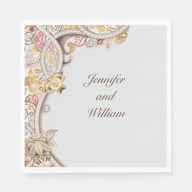 Servilleta De Papel Nombre sofisticado del Boda floral personalizado (Anverso)