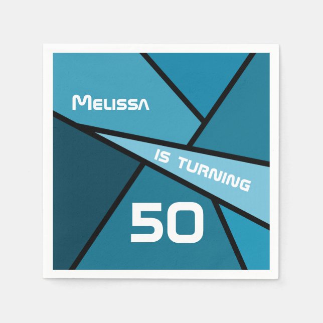 Servilleta De Papel NOMBRE Turno 50 Cumpleaños Resumen Geométrico Verd (Anverso)