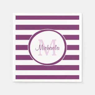 Servilleta De Papel Nombre Violeta Simple Bandas Bengales Con Monogram