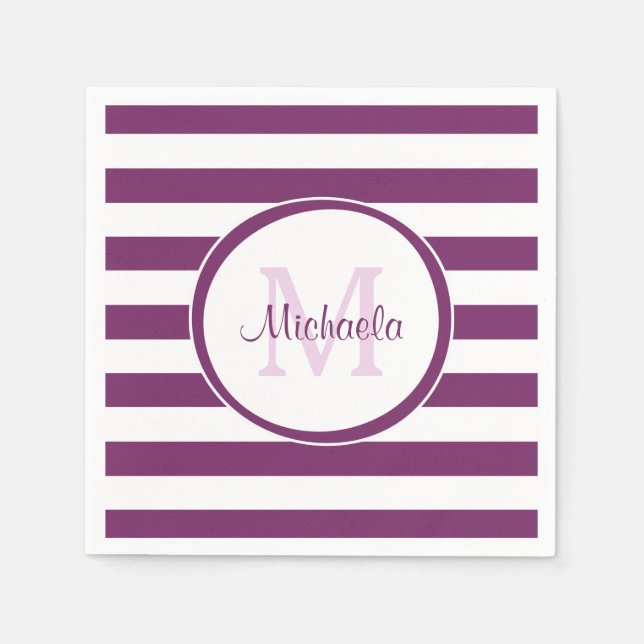 Servilleta De Papel Nombre Violeta Simple Bandas Bengales Con Monogram (Anverso)