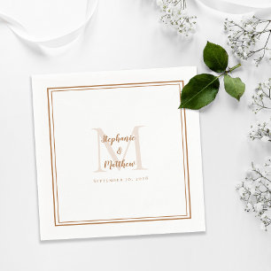 Servilleta De Papel Nombres Bodas modernos Fecha Monograma Marrón Rúst