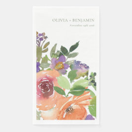 Servilleta De Papel Nombres de Bodas florales de Boho Watercolor Naran