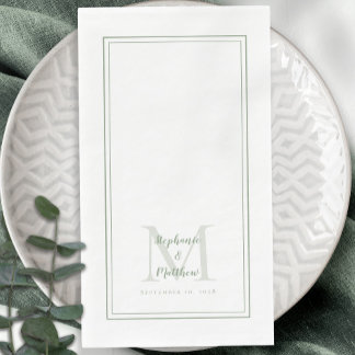 Servilleta De Papel Nombres de monograma de boda modernos y fecha verd