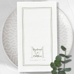 Servilleta De Papel Nombres de monograma moderno de boda y fecha verde
