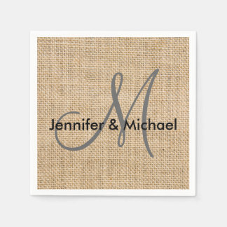 Servilleta De Papel Nombres de novios de Boda de monograma de burlap r