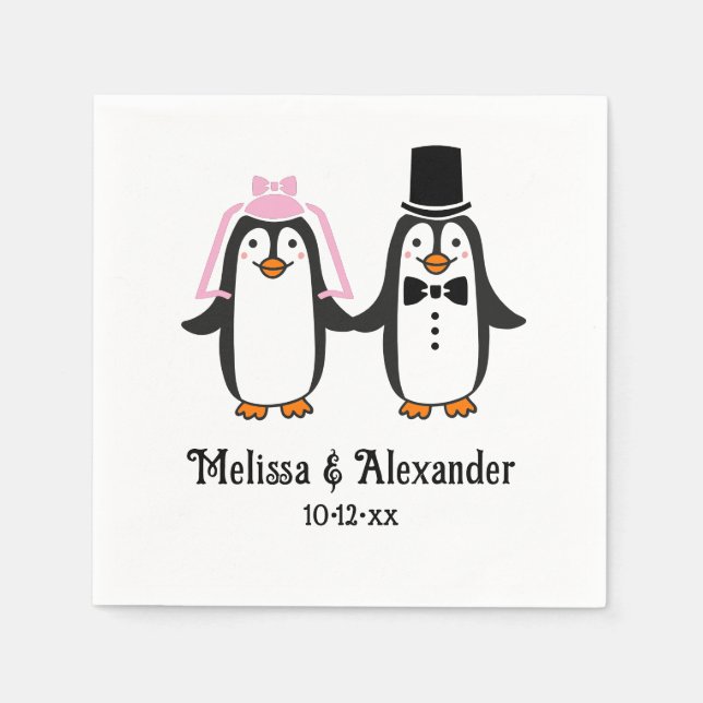 Servilleta De Papel Nombres de pareja de novios de pingüinos lindos Fe (Anverso)