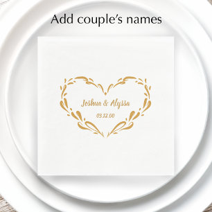 Servilleta De Papel Nombres de Pareja Personalizados Corazón de Oro El