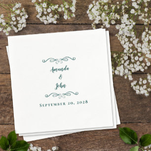 Servilleta De Papel Nombres de recepción de boda verde esmeralda elega