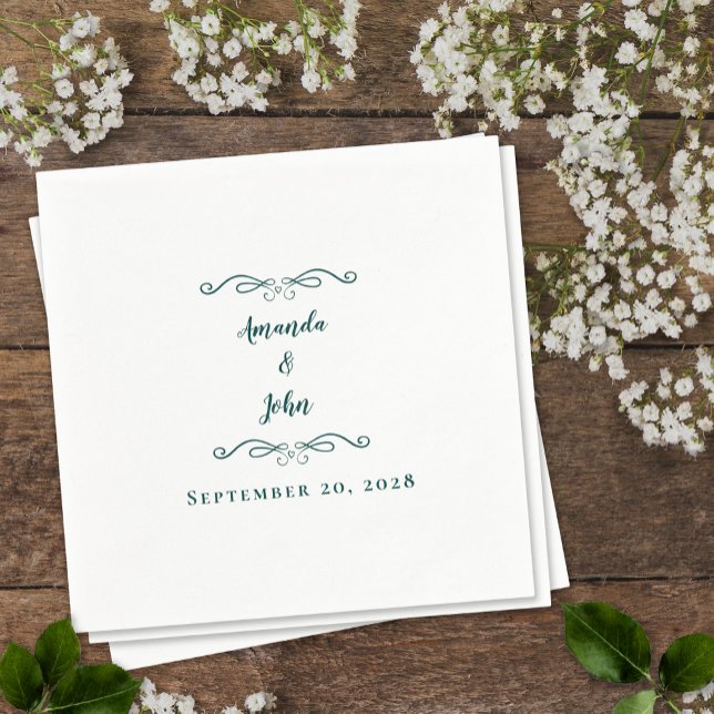 Servilleta De Papel Nombres de recepción de boda verde esmeralda elega (Subido por el creador)