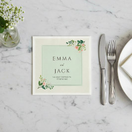 Servilleta De Papel Nombres de vegetación rosa suave y fecha de boda