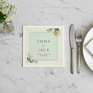 Servilleta De Papel Nombres de vegetación rosa suave y fecha de boda