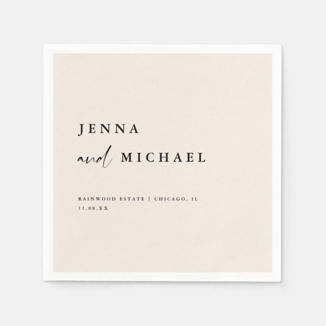 Servilleta De Papel Nombres elegantes de Bodas de escritura beige (Anverso)