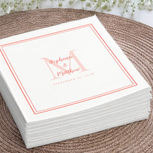 Servilleta De Papel Nombres modernos para bodas Monograma de coral par