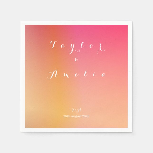 Servilleta De Papel Nombres Monograma Boda de degradado mínimo (Anverso)
