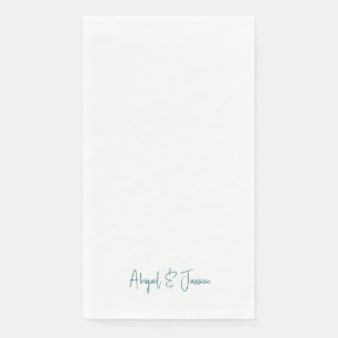 Servilleta De Papel Nombres personalizados en guión verde azulado Boda