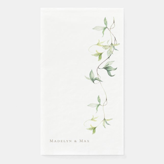 Servilleta De Papel Nombres personalizados Foliage White Elegant Weddi (Anverso)