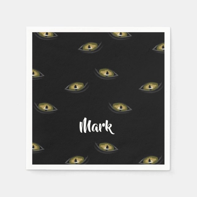 Servilleta De Papel Nombres personalizados ojos de gato en negro (Anverso)