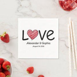 Servilleta De Papel Nombres y fecha Amor Garabato Corazón Minimalista 