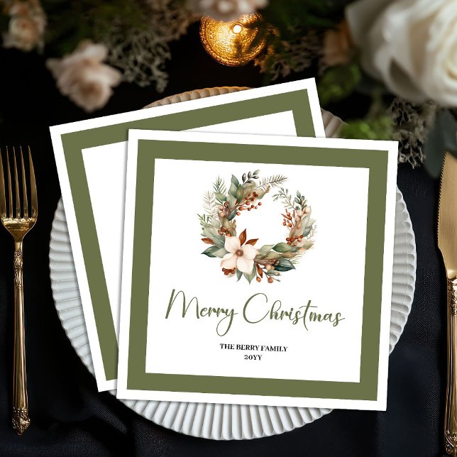 Servilleta De Papel Nordic Style Christmas Wreath Family Name Napkins (Nordic Style Christmas Wreath Family Name Napkins)