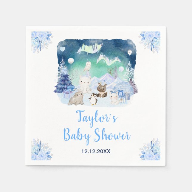 Servilleta De Papel Northern Lights Arctic Animals Baby Shower (Anverso)