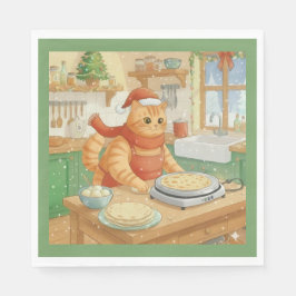 Servilleta De Papel Norwegian Cat Making Christmas Lefse, Napkins