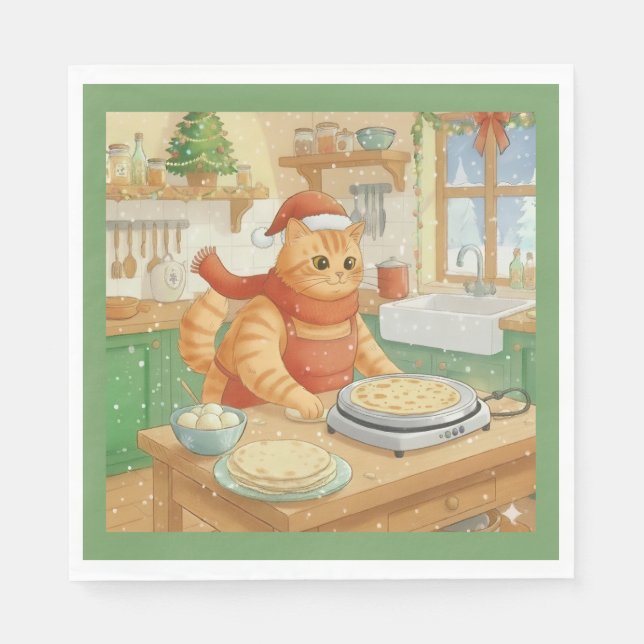 Servilleta De Papel Norwegian Cat Making Christmas Lefse, Napkins (Anverso)