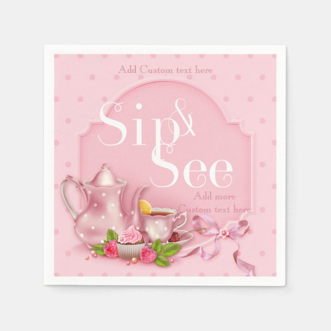 Servilleta De Papel Nostalgic Pink Tea Time Sip & See Baby Fiesta Napk (Anverso)
