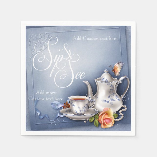 Servilleta De Papel Nostálgico Blue Tea Time Sip y Ver al Fiesta Napki (Anverso)