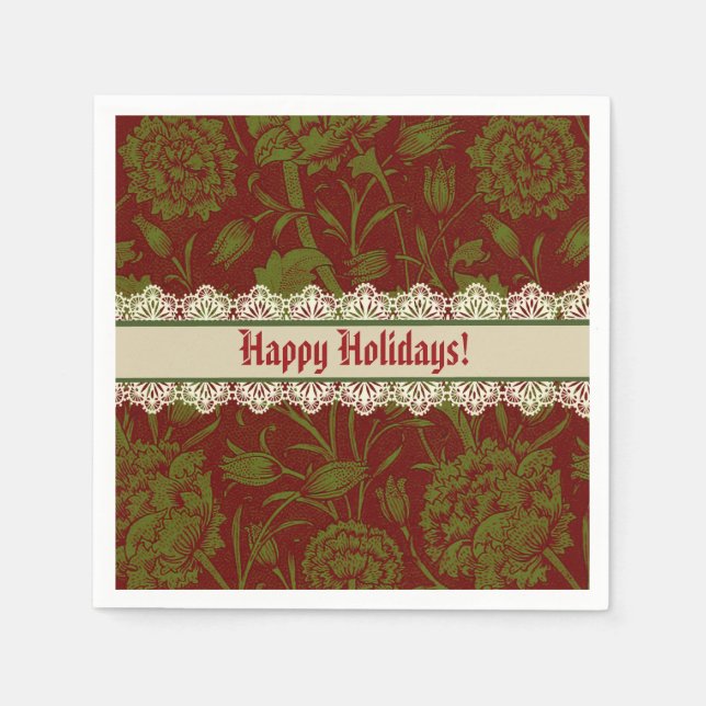 Servilleta De Papel Nostálgico Clásico William Morris vacaciones Rojas (Anverso)