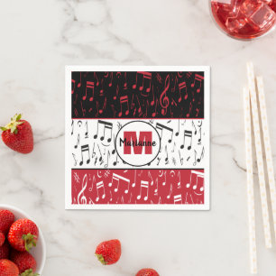 Servilleta De Papel Notas de música en blanco y rojo negro