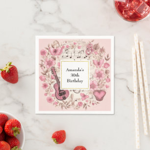 Servilleta De Papel Notas de música y cumpleaños estilo retro de flore