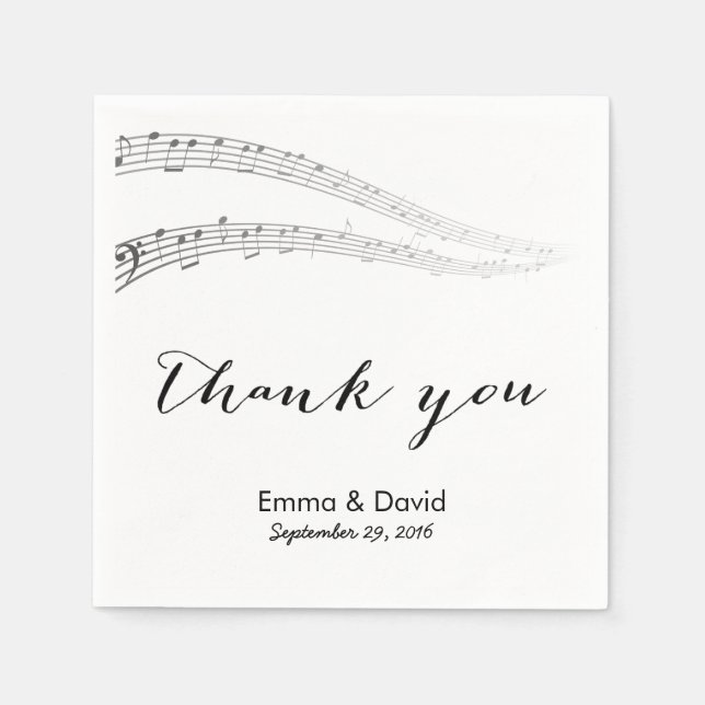 Servilleta De Papel Notas musicales Gracias Boda musical (Anverso)