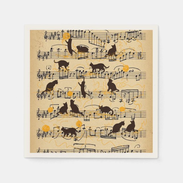 Servilleta De Papel Notas musicales y gatitos (Anverso)