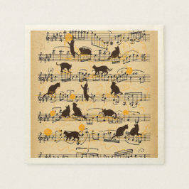Servilleta De Papel Notas musicales y gatitos
