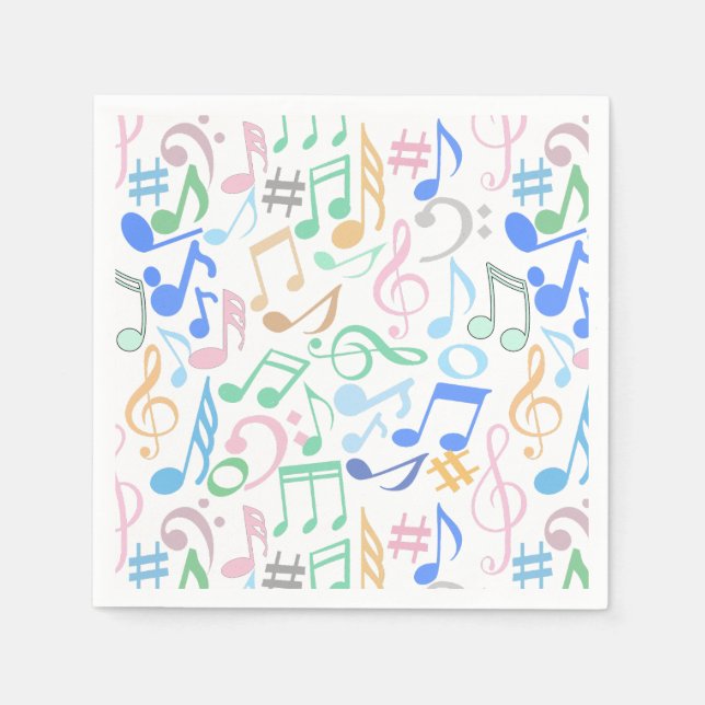 Servilleta De Papel Notas musicales y símbolos Patrón pastel.w (Anverso)