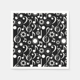 Servilleta De Papel Notas y Clefs - blanco de la música en negro