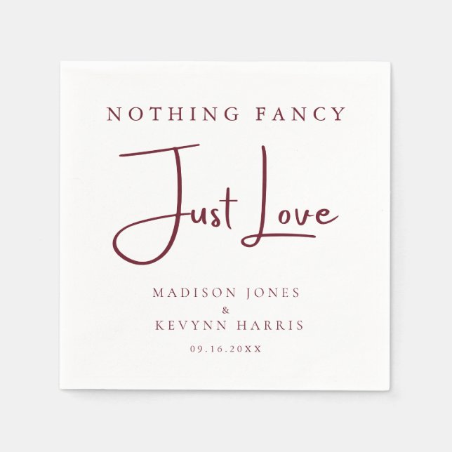 Servilleta De Papel Nothing Fancy Just Love Burgundy Boda   (Anverso)