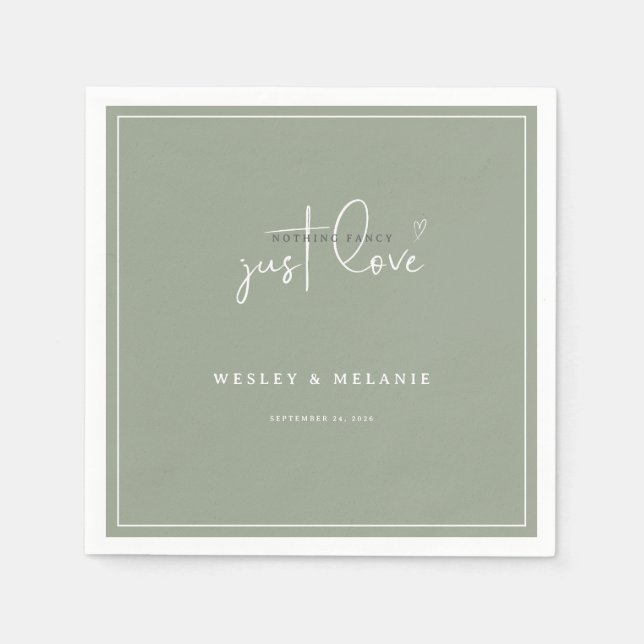 Servilleta De Papel Nothing Fancy Just Love Sage Green Elegant Wedding (Anverso)