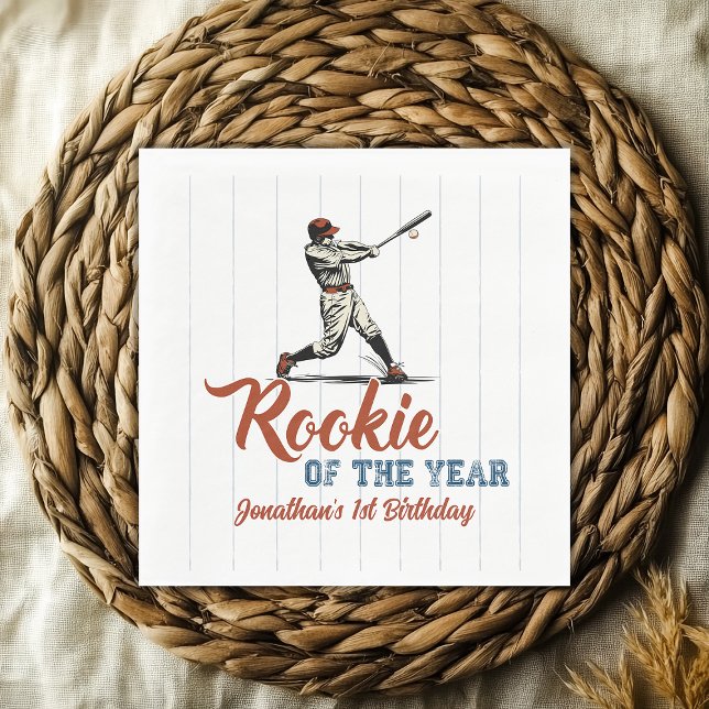 Servilleta De Papel Novato del Año Béisbol 1er Cumpleaños (Rookie of the Year Baseball 1st Birthday Party Napkins)