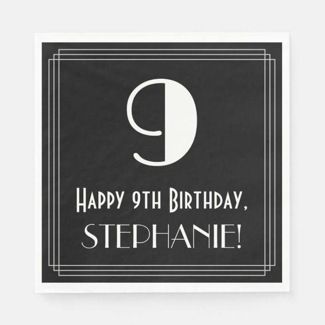 Servilleta De Papel Noveno cumpleaños ~ Art Deco Inspirado Aspecto "9" (Anverso)