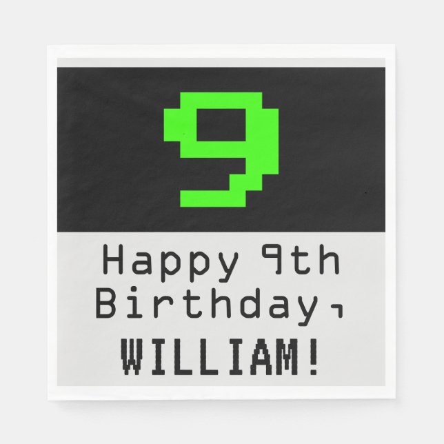 Servilleta De Papel Noveno cumpleaños - Nerdy / Geeky Style "9" y nomb (Anverso)