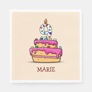 Servilleta De Papel Noveno cumpleaños, nueve en pastelito rosa dulce