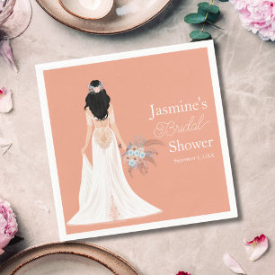 Servilleta De Papel Novia de Cabello Negro Boho con Flores