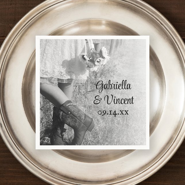 Servilleta De Papel Novia en botes de cowboy, boda de campo girasol (Subido por el creador)