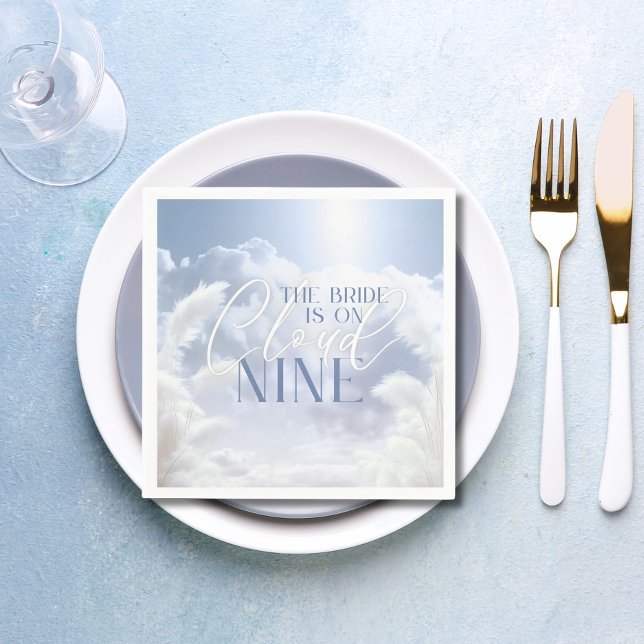 Servilleta De Papel Novia En Nueve Nueve Ducha Bridal De Pampas Blanca (Bride On Cloud Nine 9 White Pampas Bridal Shower Napkins | She's on Cloud 9)