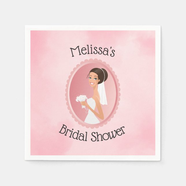 Servilleta De Papel Novia en un velo sujetando flores ducha de novia (Anverso)